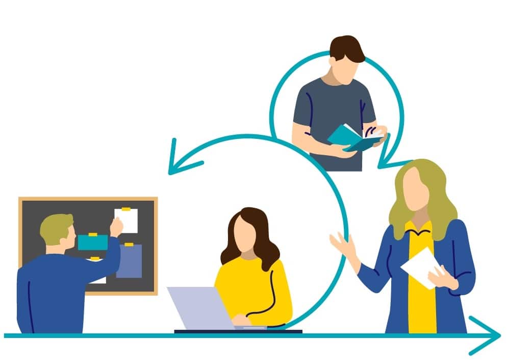 Agile team roles and responsibilities illustrated through collaboration and communication.