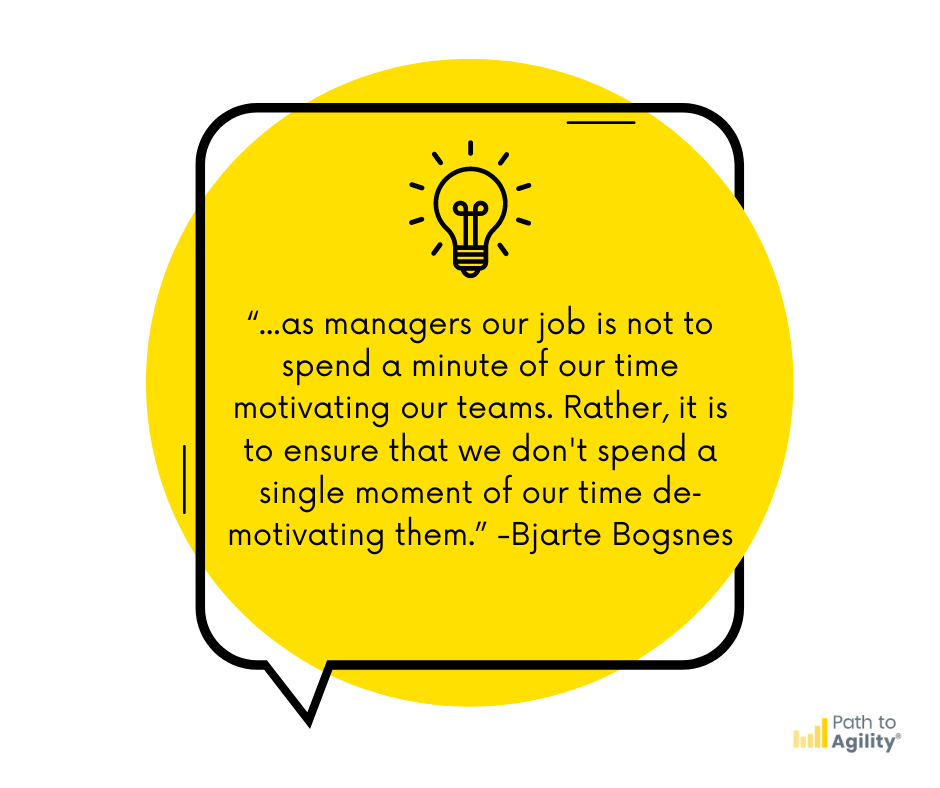 Manager Bjarte Bogsnes highlights the importance of not demotivating teams.