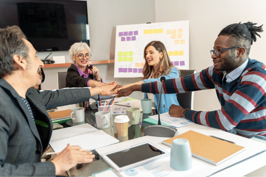 Creative teamwork and collaboration during a productive meeting.